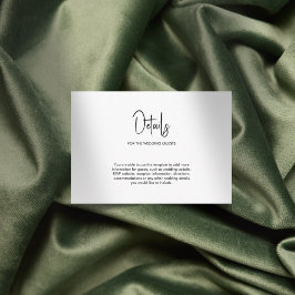 Minimalistisk kalligrafi bröllop vit tilläggskort