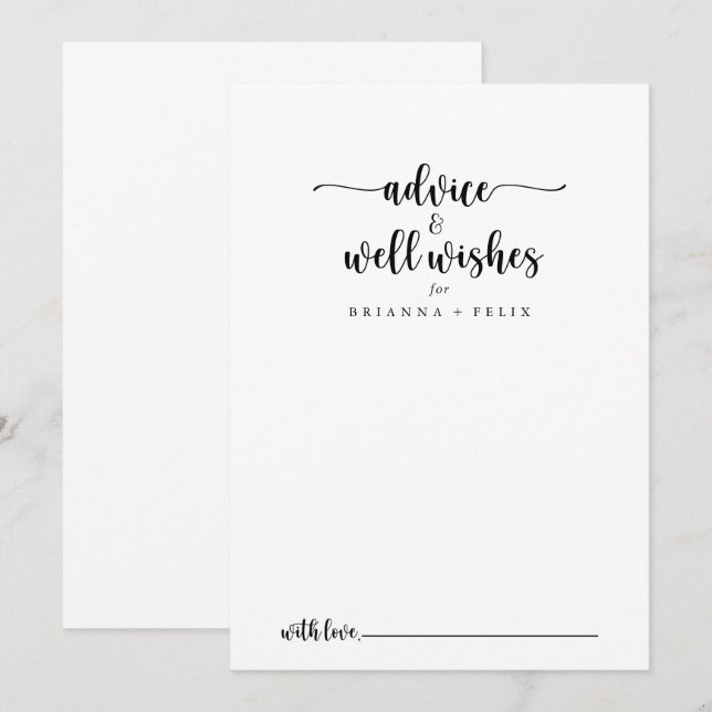 Minimalistisk kalligrafi Bröllop well Önskemål Rådkort (Fram/baksida)