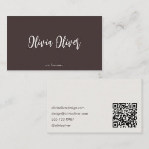 Minimalistisk kalligrafi Brun kräm Modern QR-kod Visitkort