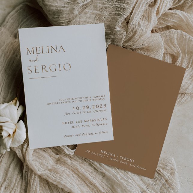 Minimalistisk kalligrafi Brunt Formellt Bröllop Inbjudningar (Skapare uppladdad)