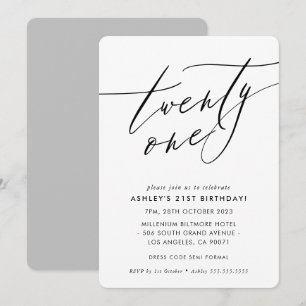 MINIMALISTISK Kalligrafi chic stilren 21-årsdag Inbjudningar