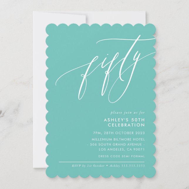 MINIMALISTISK Kalligrafi elegant 50:e party mynten Inbjudningar (Framsida)