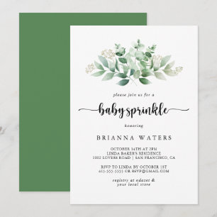 Minimalistisk kalligrafi Eucalyptus Baby Sprinkle Inbjudningar
