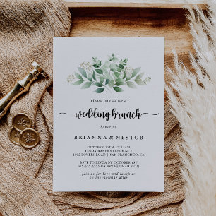 Minimalistisk kalligrafi Eucalyptus Bröllop Brunch Inbjudningar