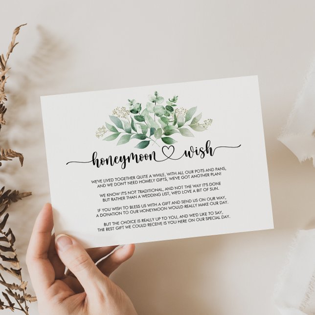 Minimalistisk kalligrafi Eucalyptus Honeymoon Wish Tilläggskort (Skapare uppladdad)