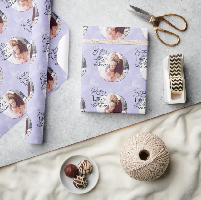 Minimalistisk kalligrafi födelsedagsfoto mormor presentpapper (Hantverk)