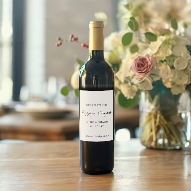 Minimalistisk kalligrafi för pennskript, vit Bröll Vinflaska Etikett (Skapare uppladdad)