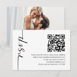 Minimalistisk Kalligrafi Foto QR-kod, Bröllop OSA Kort