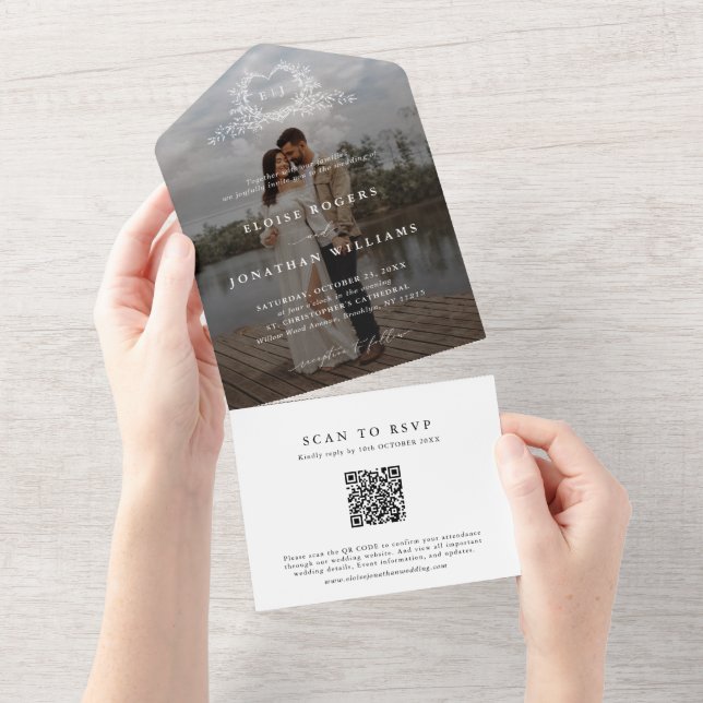 Minimalistisk kalligrafi monogram QR-kod Foto (Avrivbar del)