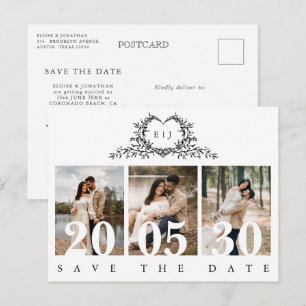 Minimalistisk kalligrafi-monogram Save the Date Vykort