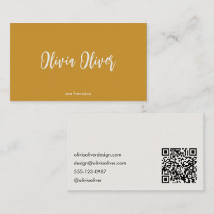 Minimalistisk kalligrafi Mustard Modern QR-kod Visitkort