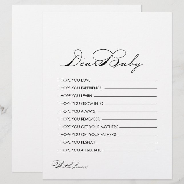 Minimalistisk kalligrafi Önskemål för Baby (Fram/baksida)