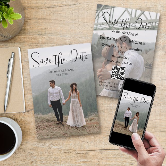 Minimalistisk kalligrafi par 2 foton qr kod spara datumet (Skapare uppladdad)