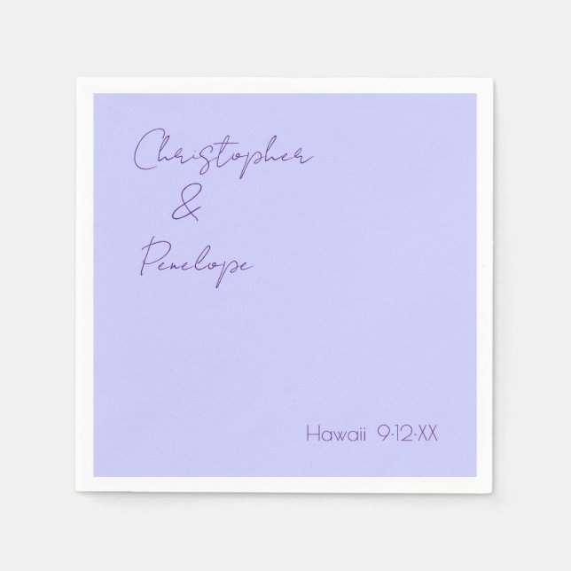 Minimalistisk kalligrafi Periwinkle Bröllopsresa Pappersservett (Framsidan)