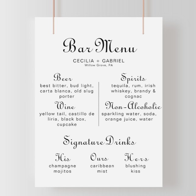 Minimalistisk kalligrafi Poster Bröllop Pub Menu (Skapare uppladdad)