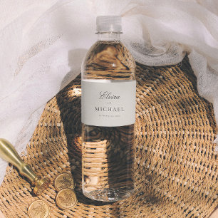 Minimalistisk Kalligrafi Redaktionell Bröllop Vattenflaskor Etikett