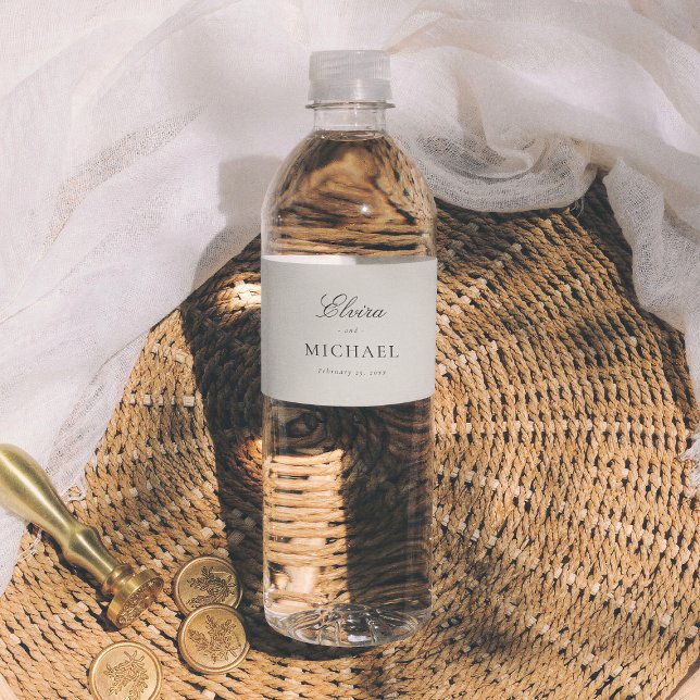 Minimalistisk Kalligrafi Redaktionell Bröllop Vattenflaskor Etikett (Skapare uppladdad)