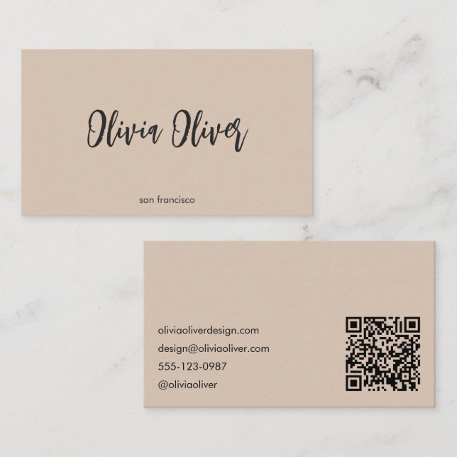 Minimalistisk kalligrafi sandsten modern QR-kod Visitkort (Fram/baksida)