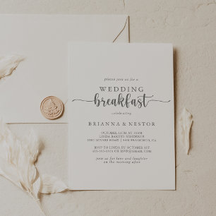 Minimalistisk kalligrafi Silver Bröllop-frukost Inbjudningar