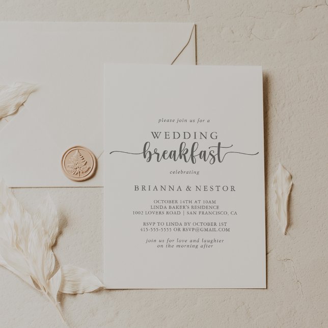 Minimalistisk kalligrafi Silver Bröllop-frukost Inbjudningar (Skapare uppladdad)