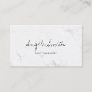 Minimalistisk kalligrafi silver vit folie marmor visitkort