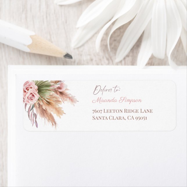 Minimalistisk kalligrafi skript Boho Pampas gräs Returadress Etikett (Insitu)