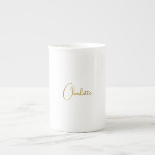 Minimalistisk kalligrafi-skript Namn Guld Färg Benporslin Mugg