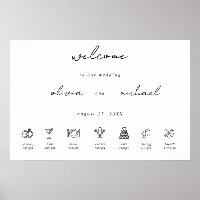 Minimalistisk kalligrafi vigsel välkomstaffisch poster (Framsidan)