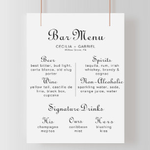 Minimalistisk kalligrafi vigselbar meny Poster