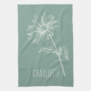 Minimalistisk kamomill Flower Sage Grönt Namn Kökshandduk