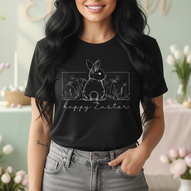 Minimalistisk kanin linjekonst Glad påsk vår T Shirt (Minimalist Bunny Line Art Happy Easter Spring T-Shirt)