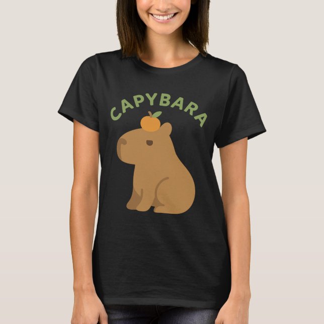 Minimalistisk kapybara med Orange på kortnummer T Shirt (Framsida)