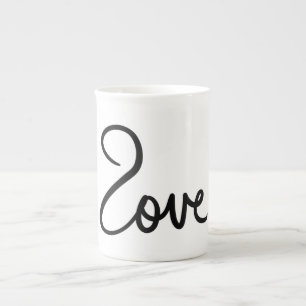 Minimalistisk "kärlek"-typografidesign benporslin mugg