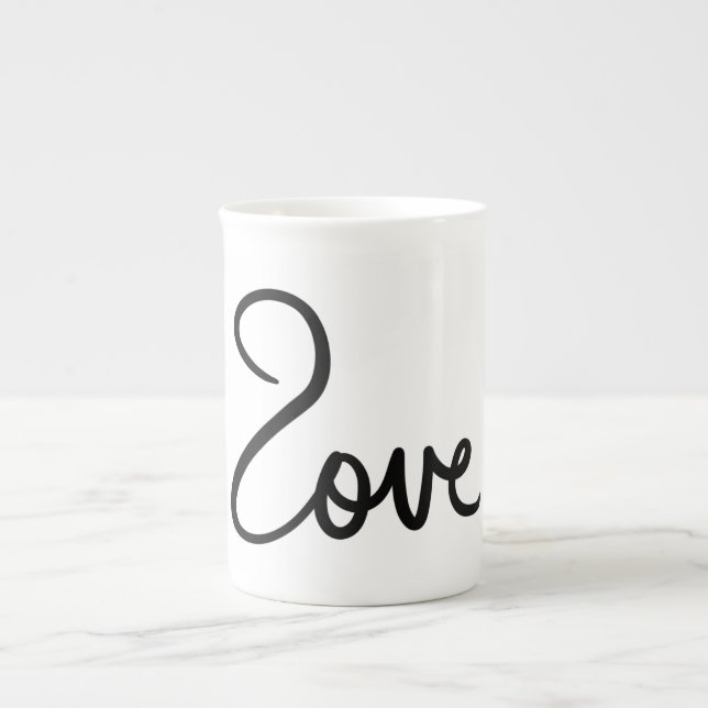 Minimalistisk "kärlek"-typografidesign benporslin mugg (Framsidan)