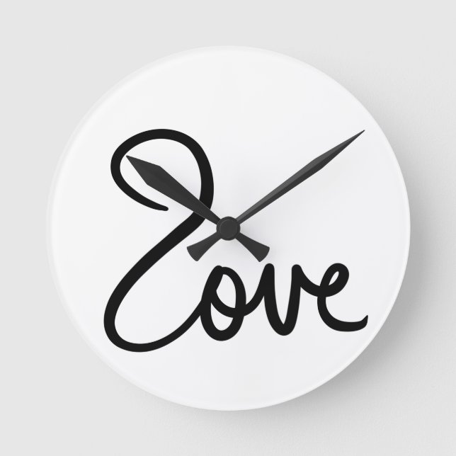 Minimalistisk "kärlek"-typografidesign rund klocka (Framsida)