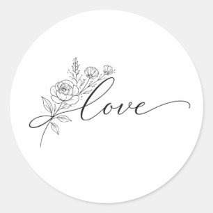 Minimalistisk kärleksblommig linjekonst runt klistermärke