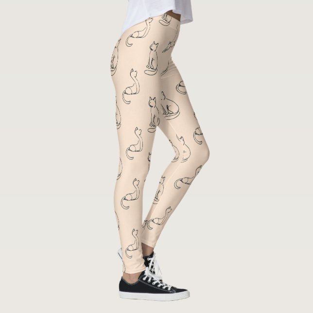 Minimalistisk katt Linje Konst Modernt Mönster Leggings (Höger)