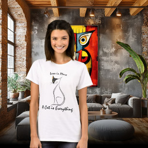 Minimalistisk katt linjekonst illustration med cit t shirt