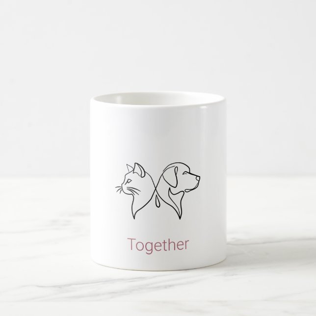 Minimalistisk katt- och hundlinjekonst kaffemugg (Center)