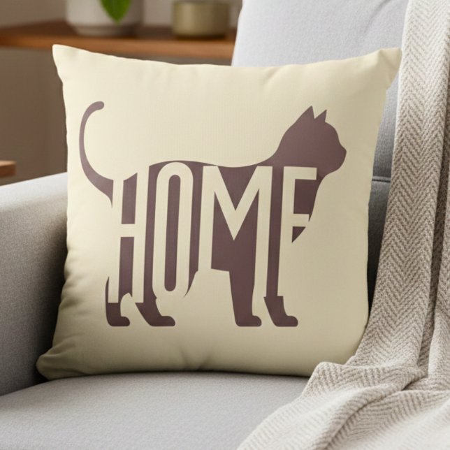 Minimalistisk katt siluett "HEM" Kattälskare  Kudde (Skapare uppladdad)