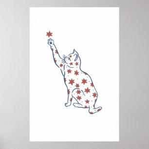 Minimalistisk katt som når stjärnan Skriv ut vismi Poster