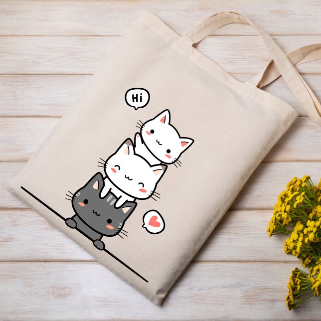 Minimalistisk kattillustration av totebag tygkasse (Skapare uppladdad)