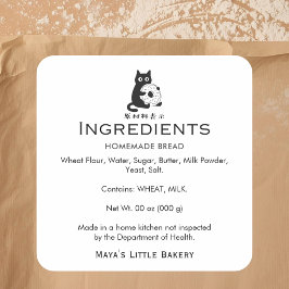Minimalistisk kattmunkbakery Ingredienser Produkt Fyrkantigt Klistermärke