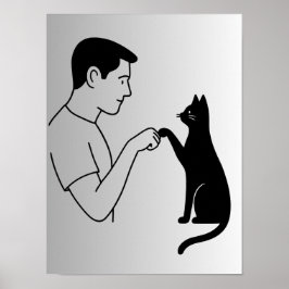 Minimalistisk katts knuff med näven linje konst poster