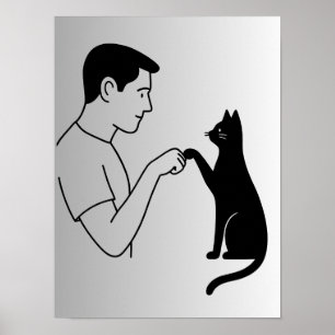 Minimalistisk katts knuff med näven linje konst poster