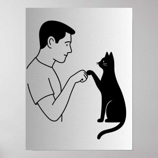 Minimalistisk katts knuff med näven linje konst  poster (Framsidan)