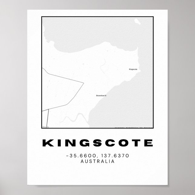 Minimalistisk Kingscote Karta med koordinater Poster (Framsidan)
