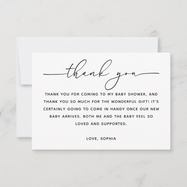 Minimalistisk Klassisk Baby Shower | Modernt Skrip Tack Kort (Framsida)