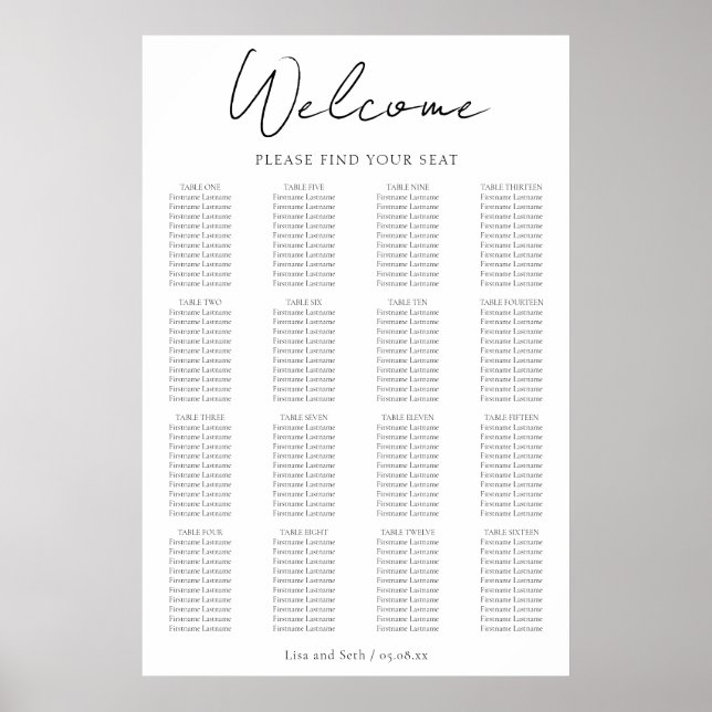 Minimalistisk Klassisk Bröllopsställningskarta Poster (Framsidan)