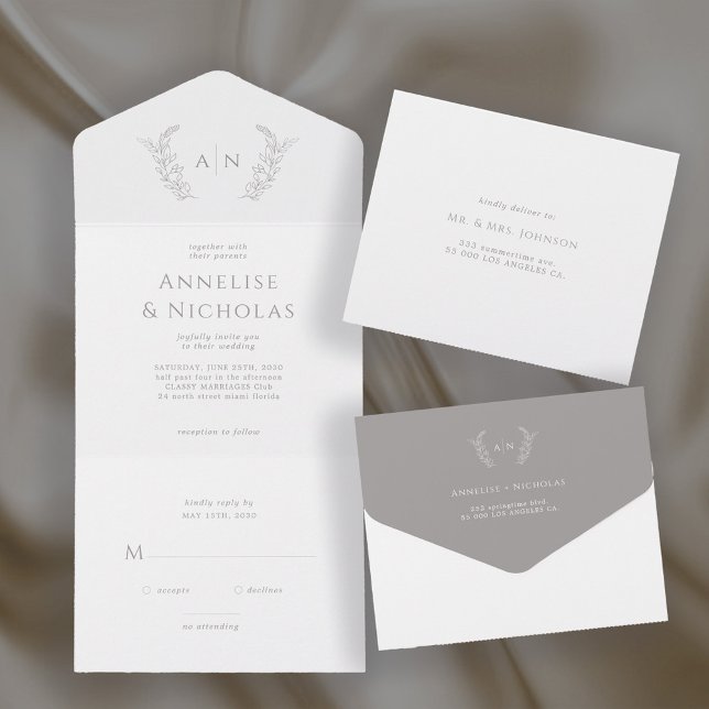 Minimalistisk klassisk formell löv-monogram bröllo (Skapare uppladdad)